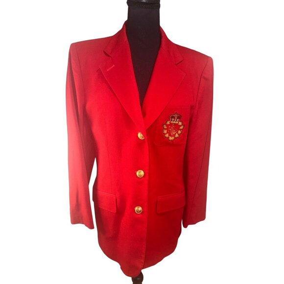 Vintage Ralph Lauren 3D CREST Red Designer Womens 12  Jacket Blazer Money Preppy - Picture 2 of 16